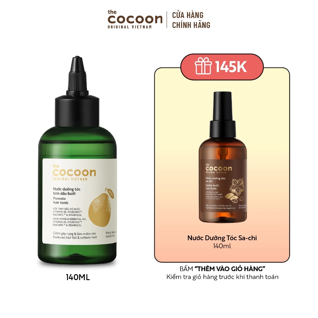 Nước dưỡng tóc tinh dầu bưởi Cocoon giúp giảm gãy rụng & làm mềm tóc 140ml – Sản phẩm bán chạy trên Shopee